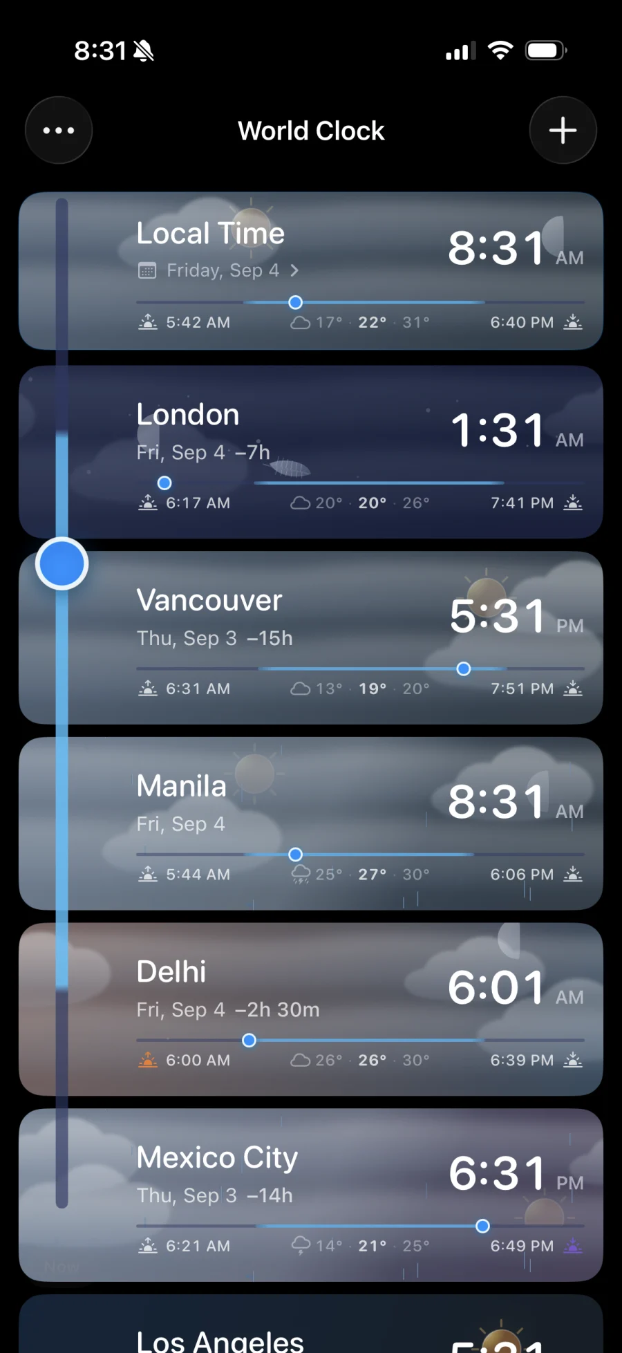 diClock world clock in dark mode